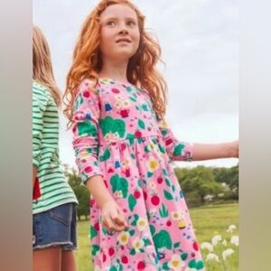 Mini Boden Pink Cat and Strawberry Long Sleeve Dress
